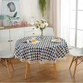 Nordic round tablecloth with colorful triangle patterns and elegant white tassel edges - Multicolor Triangle With Tassel