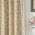 Macro shot of floral print linen curtains with delicate white lace edge trim details - 150W*270H / Floral Pattern With Lace Hook Style