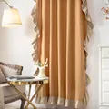Französischer Retro-Vorhang aus Baumwollleinen in Ingwergelb mit elegantem Rüschenrand - Haken-Stil / 150cmx220cm / Ingwergelb mit beigen Rüschen