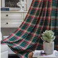 Vintage Morandi plaid cotton linen curtains in red and green for kitchen windows - Width 140 * Height 160 / Christmas Green Plaid - Hook Style