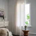 White minimalist cotton linen curtain with hollow lace edges in a cozy interior setting - 150cmx45cm / White Style (Wide Lace / Rod Pocket)