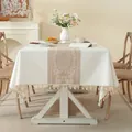 Boheems crème tafelkleed met bruin bloemenpatroon en franjes voor de eettafel - 60*60cm / Khaki Rond Bloempatroon + Kwastjes