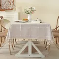 Tovaglia rettangolare beige a quadretti con nappe bianche in stile nordico moderno - 140*200cm / Griglia Caffè Ricamata (Stile con Nappe)