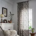 Detail of linen curtains with blue floral patterns and black fringe tassels decoration - Blue Flower With Black Tassel Rod Pocket