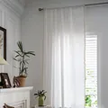 Tenda bianca semitrasparente in cotone e lino con nappe a pompon beige laterali - 140x220cm / Bianco / Tasca per asta