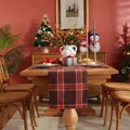 Detailed view of red and green plaid Christmas table runner with thick woven texture - Red Coffee Plaid