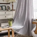 Minimalistischer helllilafarbener Leinenvorhang mit weißen Quasten für Wohnzimmer - Haken Stil (Standard) / Grau