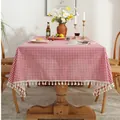 Classic red and white checkered tablecloth with white tassel edges on a wooden table - 60*60cm / Red Plaid With Tassels