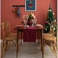 Close-up of red and black checkered table runner with Christmas table decor settings - Navy Blue Red Plaid