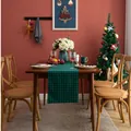 Close-up of green and black buffalo plaid table runner for Christmas dining decor - 30x200cm / Navy Blue Green Plaid