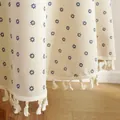 Mantel nórdico beige con estampado floral azul y borlas para mesa de comedor redonda - Diámetro 90CM / Margarita Azul Con Borla