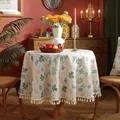 Tovaglia rotonda con stampa di foglie colorate e finiture con frange per sala da pranzo - Piccolo / Foglie Colorate con Nappe