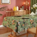 French retro style table cloth with green floral jacquard and orange dandelion patterns - 90-90 / Green Dandelion Ruffle