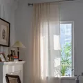 Rideau voilage crème style japonais en imitation lin pour chambre avec passage de tringle - 132cmx260cm / Style passe-tringle