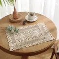 Rectangular crochet lace placemat in beige cotton with vintage hollow floral pattern - Hexagonal Floral Lace Style / 32x40cm