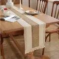 Nordic cotton linen table runner with geometric stripes and handmade woven tassels - 30x40cm / Single Hemp Rope Striped