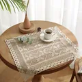 French retro style cream crochet lace tablecloth with hollow design on round wooden table - Clover Lace Style / Custom Size