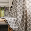 Beige floral blackout curtain with retro tree patterns and black tassel fringe trim - Lucky Cat With Black Tassel Hook Style
