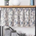 Retro linen cafe curtain with blue floral print and pleated rod pocket design - Rod Pocket / 140x45cm / Blue Floral Hemmed