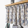 Blue floral short curtain with rustic cream fabric and elegant pleated valance detail - Velcro Style / 140x45cm / Blue Floral Hemmed