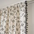 Cortina japonesa de algodón y lino beige con letras negras y ribete de borlas - 150 Ancho * 160 Alto / Letra Negra Bolsillo Varilla