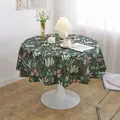 Nordic style round cotton linen tablecloth with tropical green leaf print for home decor - New Green Leaf