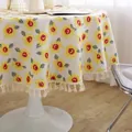 Nappe ronde tournesol avec franges, tissu rustique en coton et lin pour décoration - Tournesol + Pompon