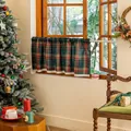Christmas red and green plaid cafe curtain with lace trim on a cozy window setting - Rod Pocket Style (With Lace Trim) / 140x60cm / Christmas Green Plaid