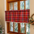 Red plaid cafe curtain with white lace trim on wooden window for Christmas decor - Rod Pocket Style (With Lace Trim) / 140x60cm / Christmas Red Plaid