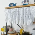 Korean style floral kitchen tier curtain with ruffled edges and green botanical print - 150cmx45cm