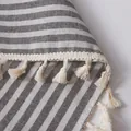 Rideau de café à rayures bleues et blanches avec franges à glands style nordique épuré - 150cm Largeur x 45cm Hauteur / Rayures Café / À crochet
