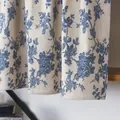 Kurzer Vorhang aus Baumwolle und Leinen mit blauem Rosendruck für die Küche - Breite 140cm x Höhe 45cm / Blaues Blumenmuster - Klettverschluss