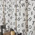 Café-Vorhang aus Leinen mit schwarzem Buchstabendruck auf beige für Küchenschränke - Breite 140cm x Höhe 45cm / Schwarzes Buchstabenmuster - Hakentyp