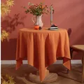 Modern burnt orange round linen tablecloth with stitched edges for home dining decor - 60x60cm / Solid Pumpkin Orange Ruffled Style