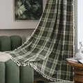 Classic red and green plaid curtain with cream fringe tassels for rustic home decor - Width 140 * Height 220 / Coffee Green Plaid With Tassels - Rod Pocket