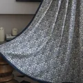 Blue floral linen curtain with lace trim displayed in a warm home interior setting - 150 Wide * 45CM High / Blue Porcelain with Blue Edge Rod Pocket