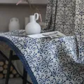Vintage Klein Blue baroque floral cotton linen curtain with exquisite lace edge trim - 150 Wide * 45CM High / Blue Porcelain with Blue Edge Hooks
