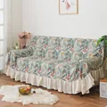 Funda de sofá con estampado tropical y borde volantes al estilo pastoral americano - 180x180cm / Planta Verde Loto