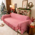 Christmas red and white plaid sofa cover with ruffle hem for 3-seater couch decor - Red And White Checkered Lotus Flower Sofa Cover 25cm Border / 180*180CM