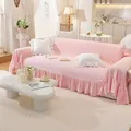 Funda de sofá rosa con volantes de algodón transpirable para una sala elegante - 180x260cm / Rosa