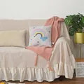 Beige and brown striped cotton sofa cover with ruffled edges and cozy texture - Yarn-dyed Striped Lotus Pattern Sofa Cover 25cm Edge / 180*180CM