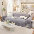 Detail of light purple sofa cover with ruffle edge in minimalist Nordic interior design - Gray Lotus Flower Sofa Cover 25cm Edge / 180*180CM