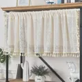 Beige hollow lace short curtain with fringe tassels for kitchen windows and cabinets - Beige Four-Leaf Clover / Rod Pocket Curtain / Short Style