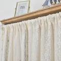 Beige hollow lace short curtain with floral crochet patterns and tassel trim for kitchen - Beige Four-Leaf Clover / Hook / Short Style