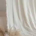 Bohemian white cotton linen curtain with hollow jacquard texture and elegant tassels - White Braided Fabric + White Tassel Perforated Curtain (reverse Pressure) (reverse Pressure) / 132x260
