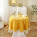 Mantel redondo amarillo cálido con borde de encaje blanco para decoración de comedor - Redondo 100cm / Amarillo Cálido