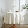 Mantel redondo beige minimalista con borde de borlas sobre una elegante mesa de comedor - 120cm / Beige Con Borlas Densas