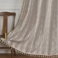 Linen blend jacquard curtain with geometric patterns and fringe trim for home decor - Khaki Braided Curtain With Misu Hooks (reverse Pressure) / 132cm Wide * 45cm Long