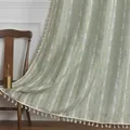 Sage green sage jacquard room divider curtain with tassels and geometric stripe patterns - Green Braids + Misu's Curtain Rod (reverse Pressure) / 132x260