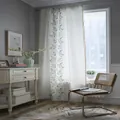 Tenda in lino stile INS con ricamo floreale verde e bordi decorativi con nappe - Tenda Con Motivo Floreale Jacquard Verde + Tenda Con Asta In Pizzo Stile Suzhou (pressione Inversa) / 132x260